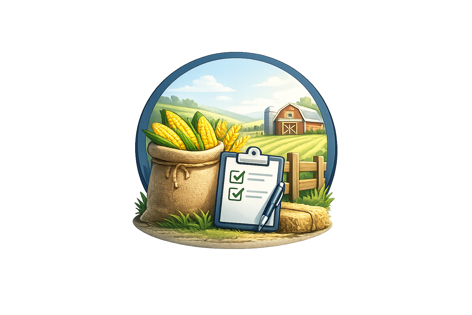 Ícone de lavoura e documento representando comprovação de atividade rural para aposentadoria